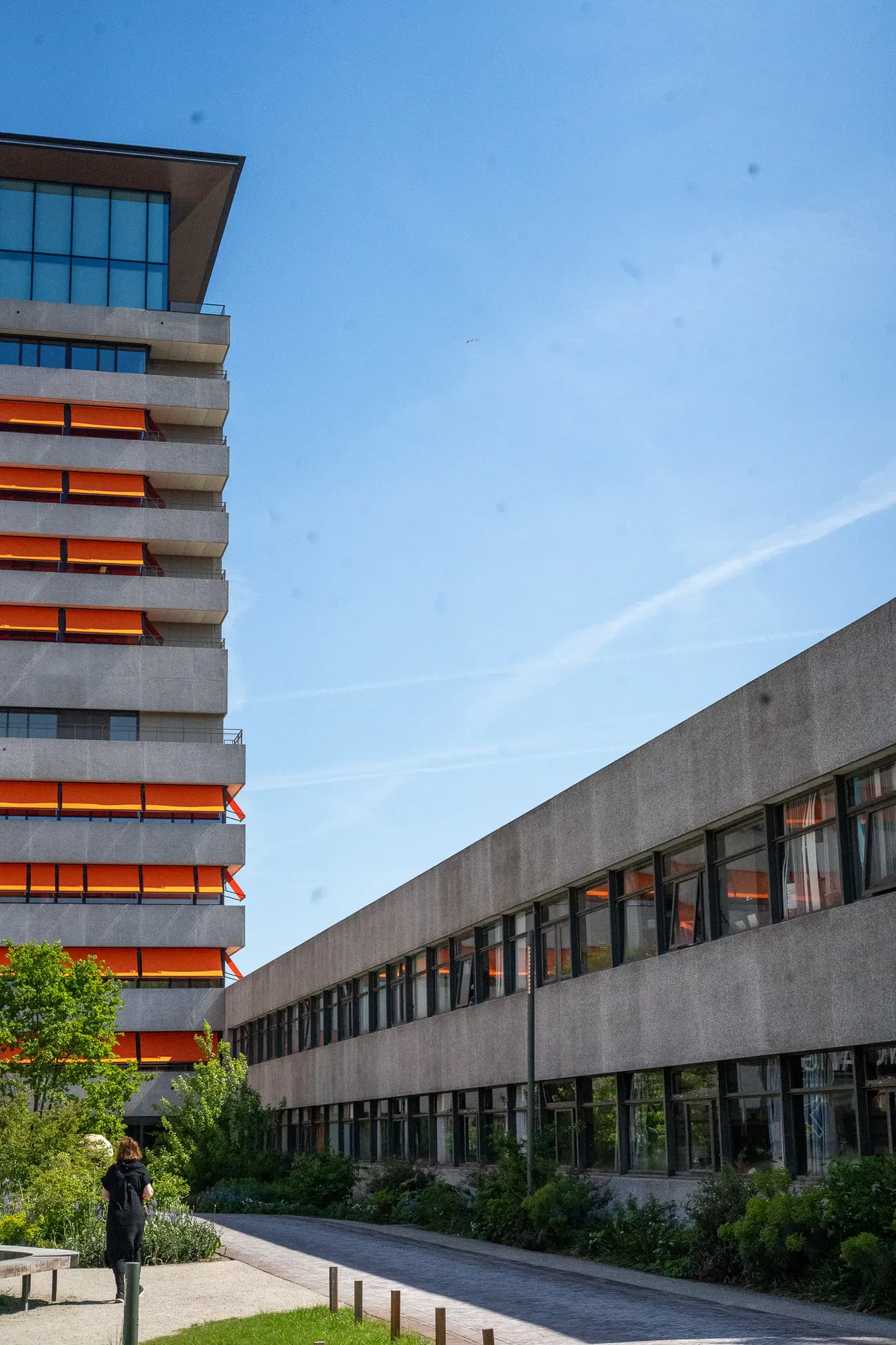 Path along the low wing of Care Design Lab, the Slotervaart tower behind it