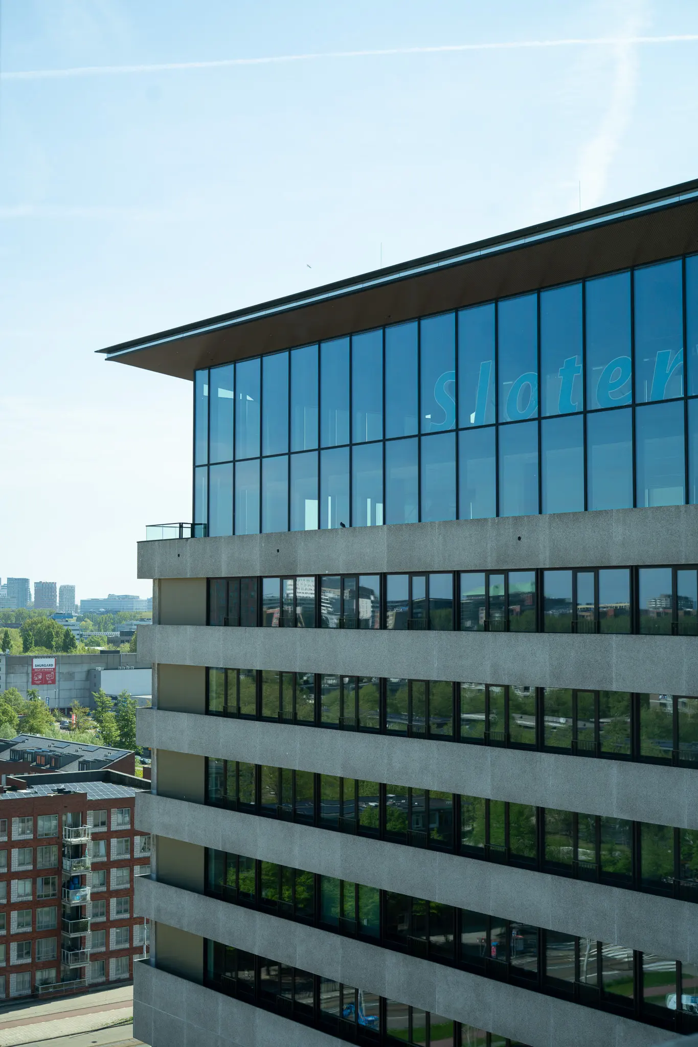 Glass top floors of Het Slotervaart seen from the roof